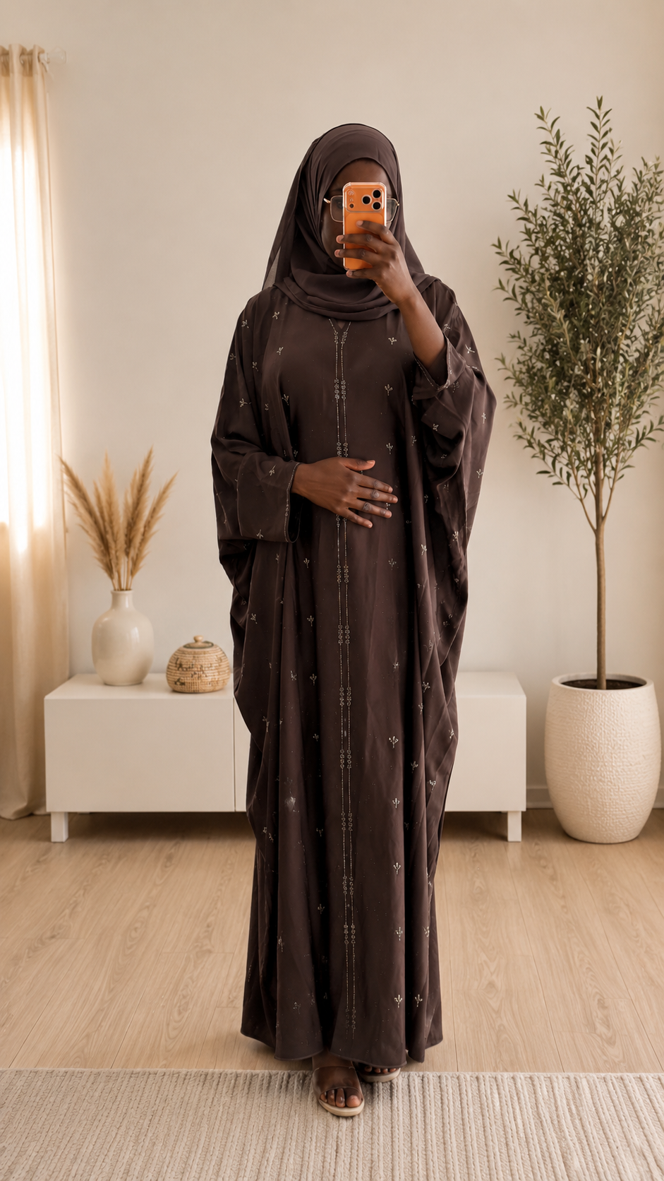 Abaya Hawa marron - Nidha Premium