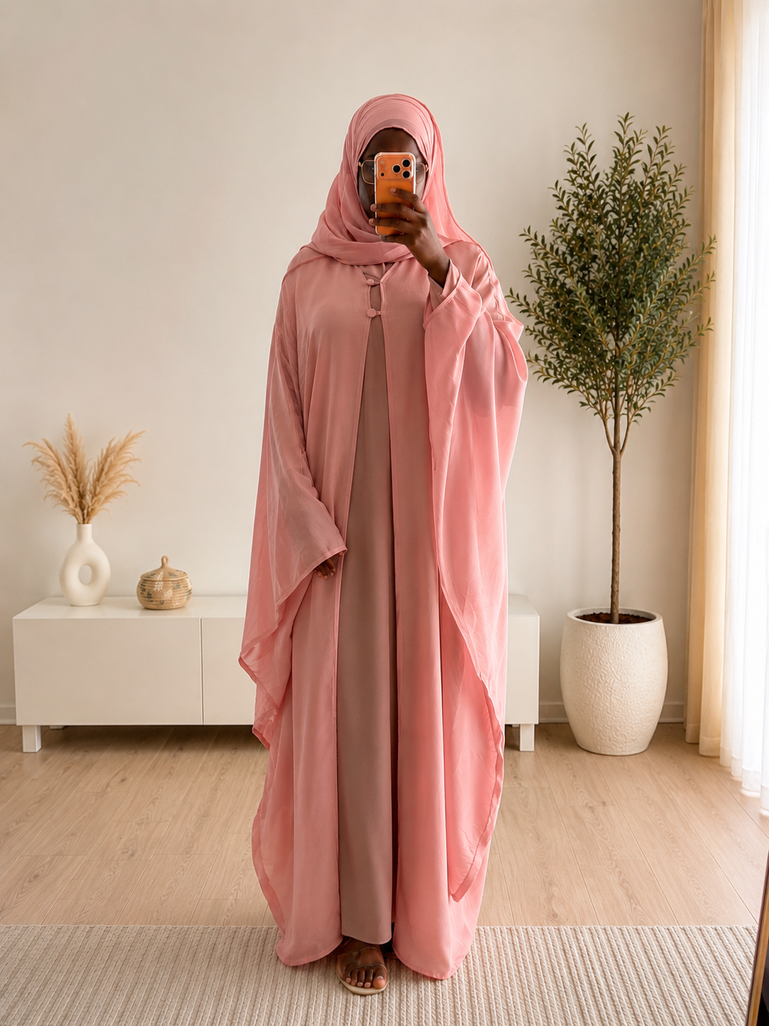 Abaya Zaïneb beige - Ensemble 3 pièces