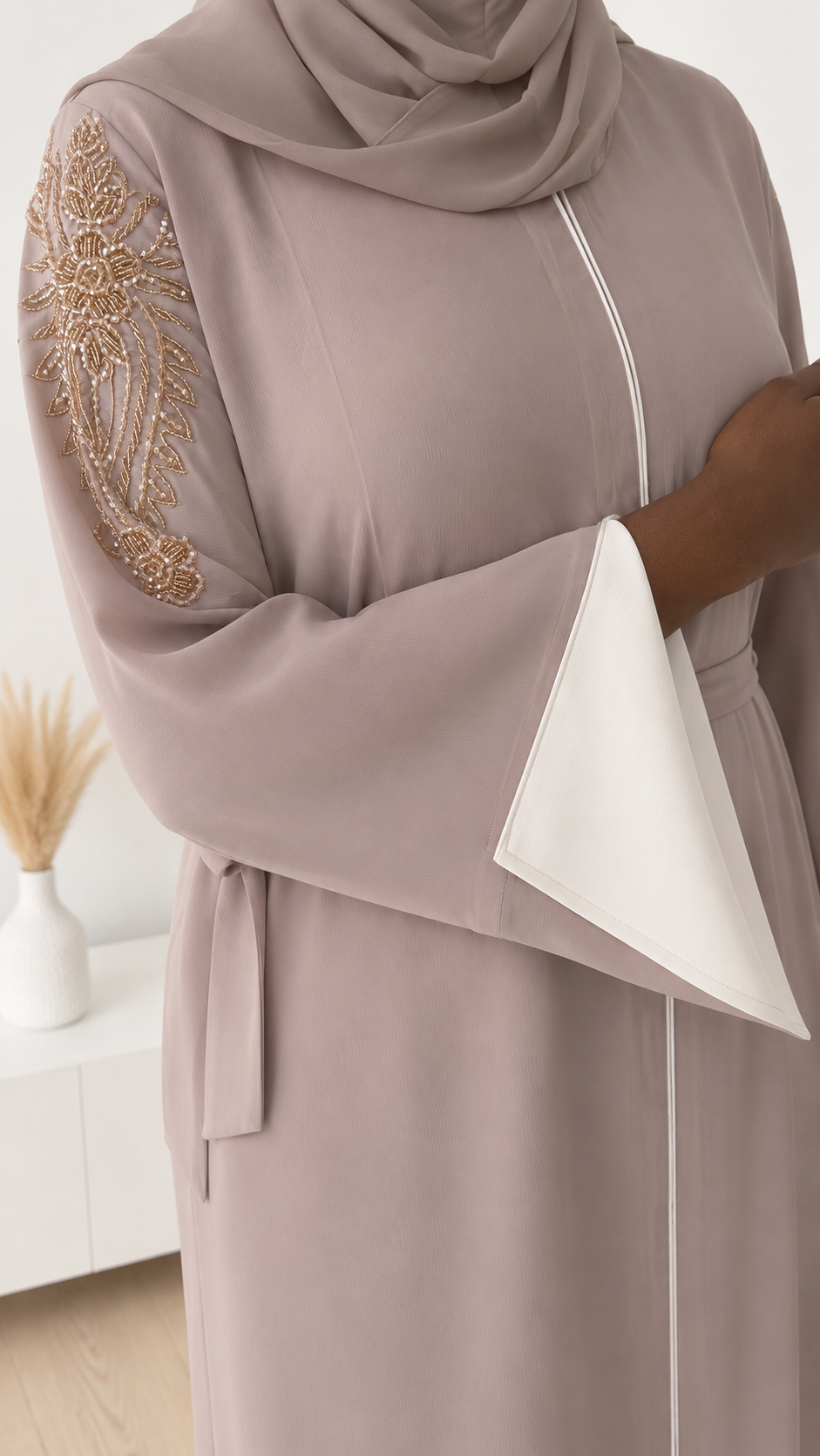 Abaya Khadidia vert d'eau – Broderies Prestige