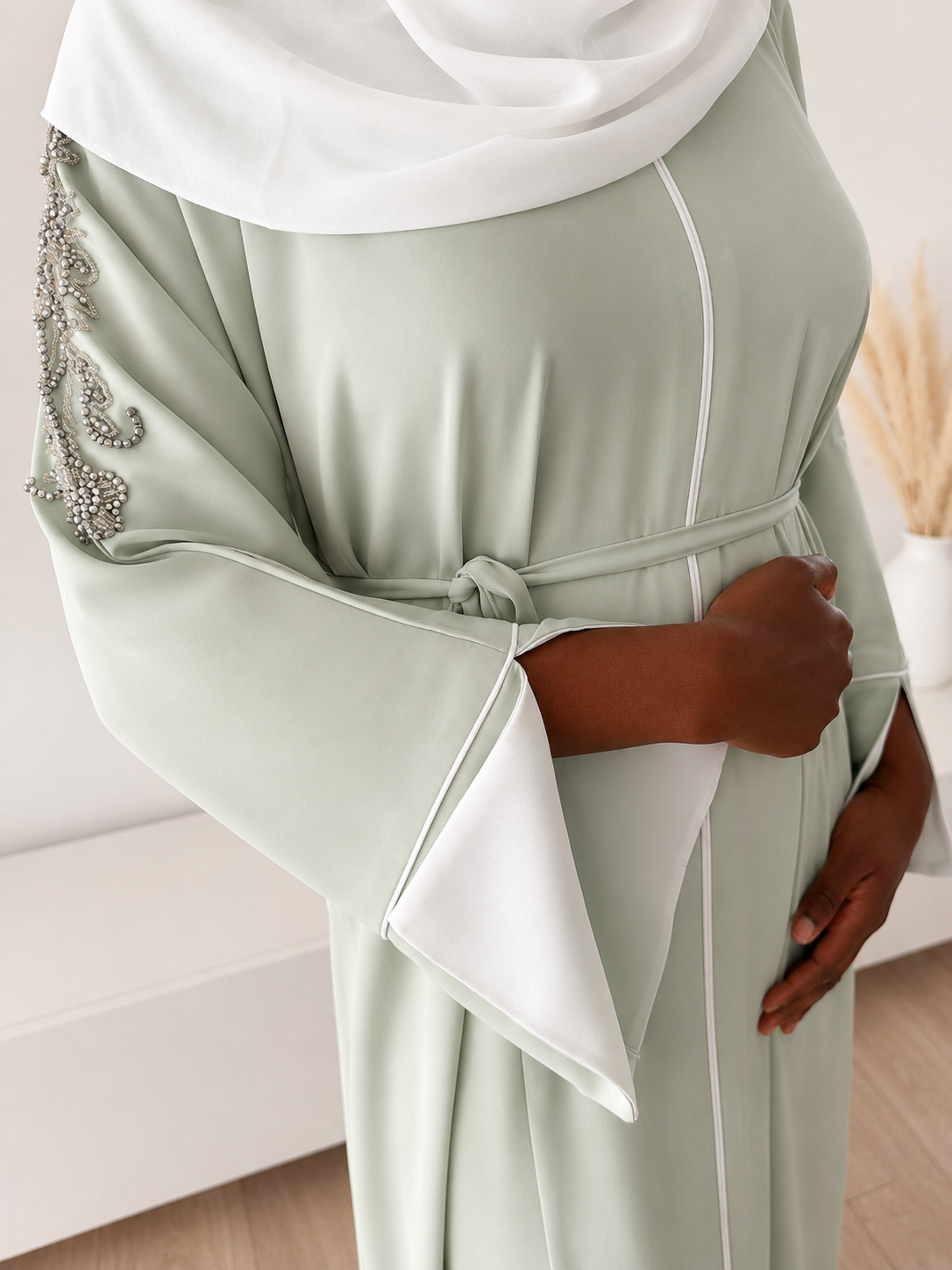 Abaya Khadidia vert d'eau – Broderies Prestige